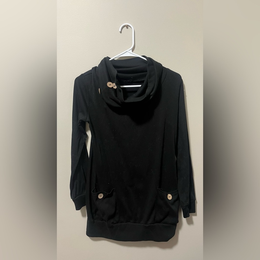 Leo Rosi Sweater S/M Black Cowl Neck Pullover Pockets Cassie Sweatshirt Pullover
